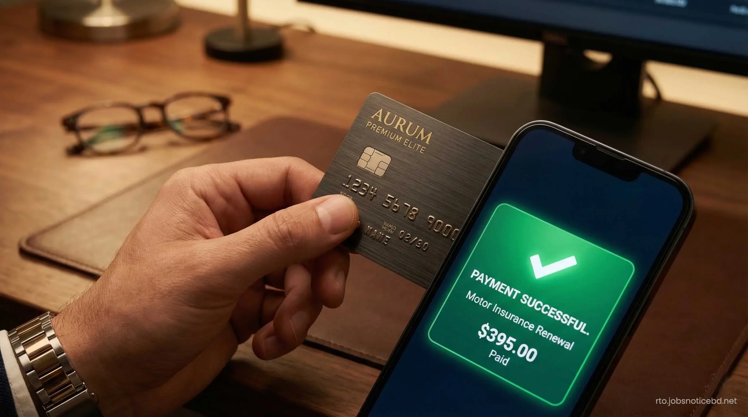 Paying for motor insurance renewal online using a premium credit card.