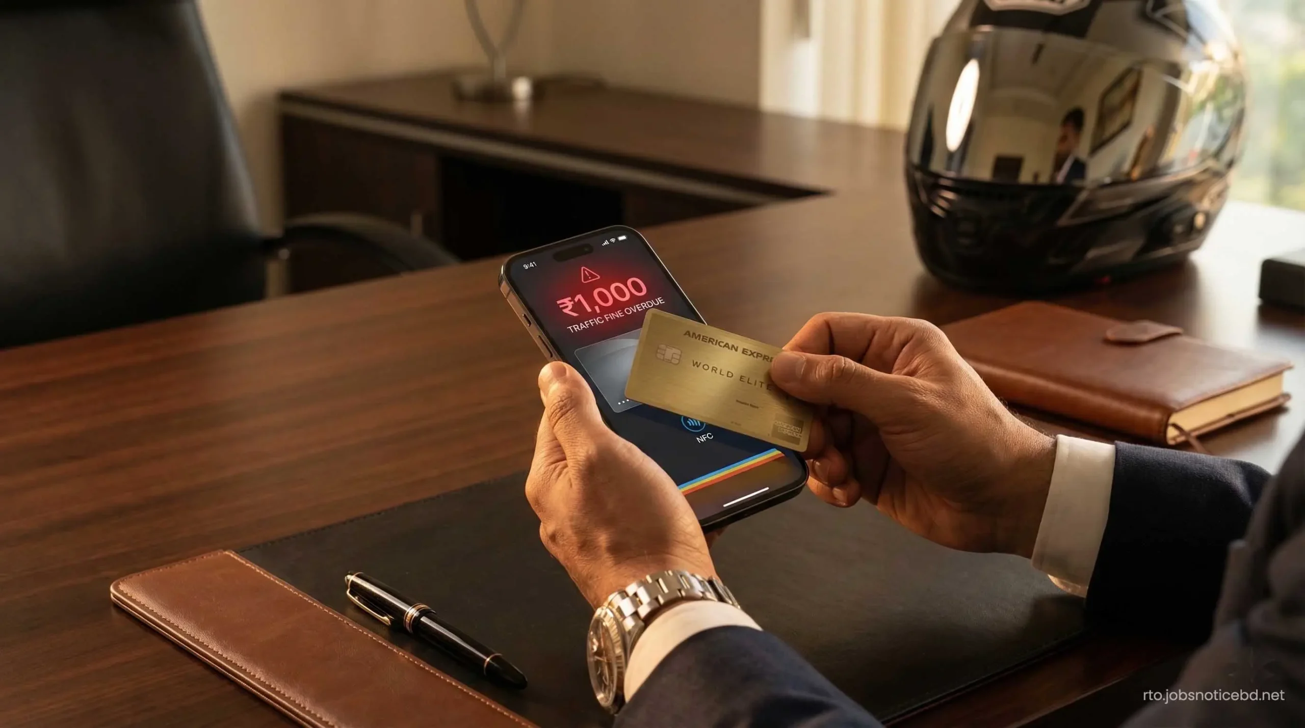 Paying a helmet traffic fine securely online using a premium credit card.