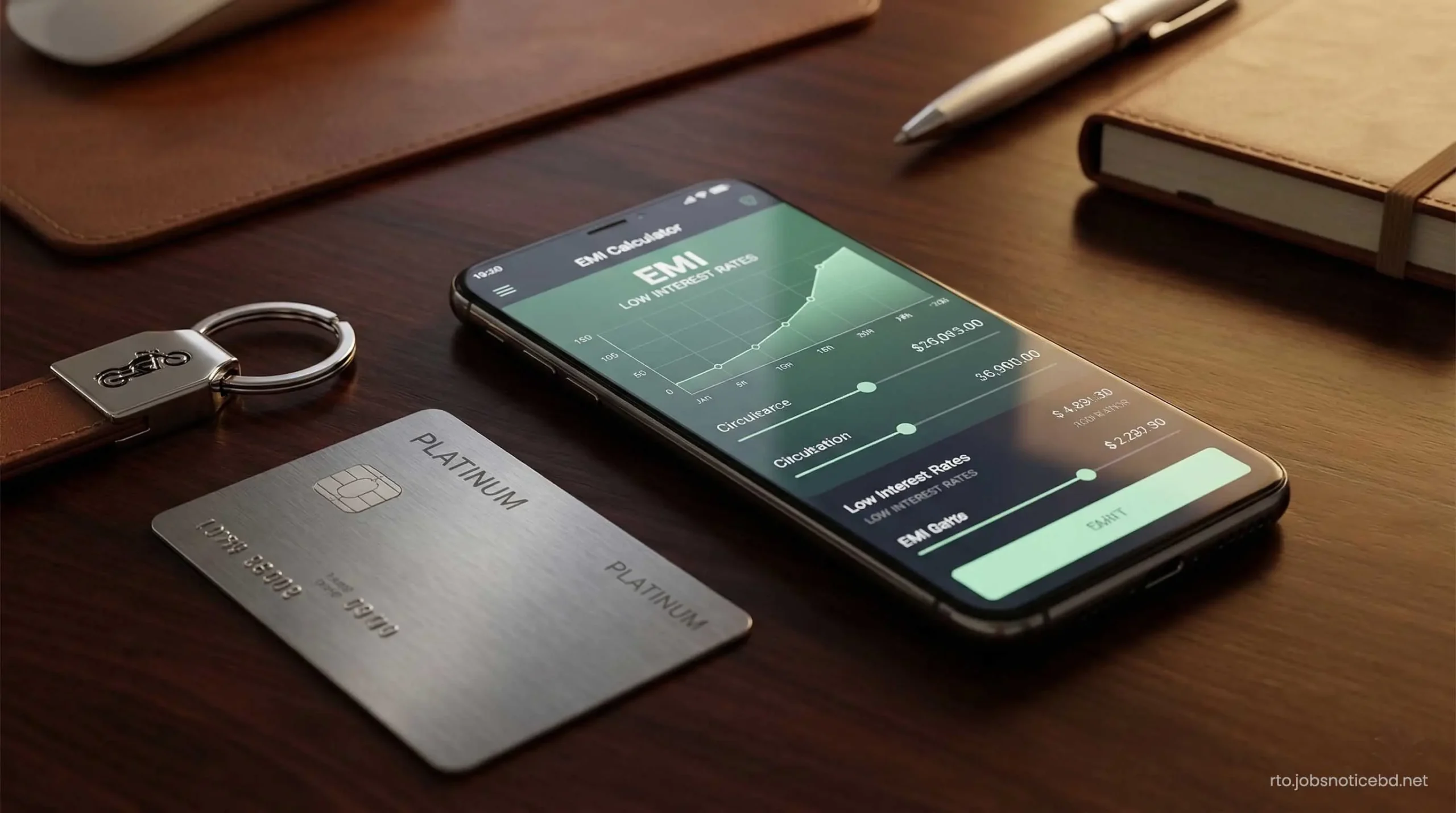 Calculating two-wheeler loan EMI and interest rates on a smartphone.